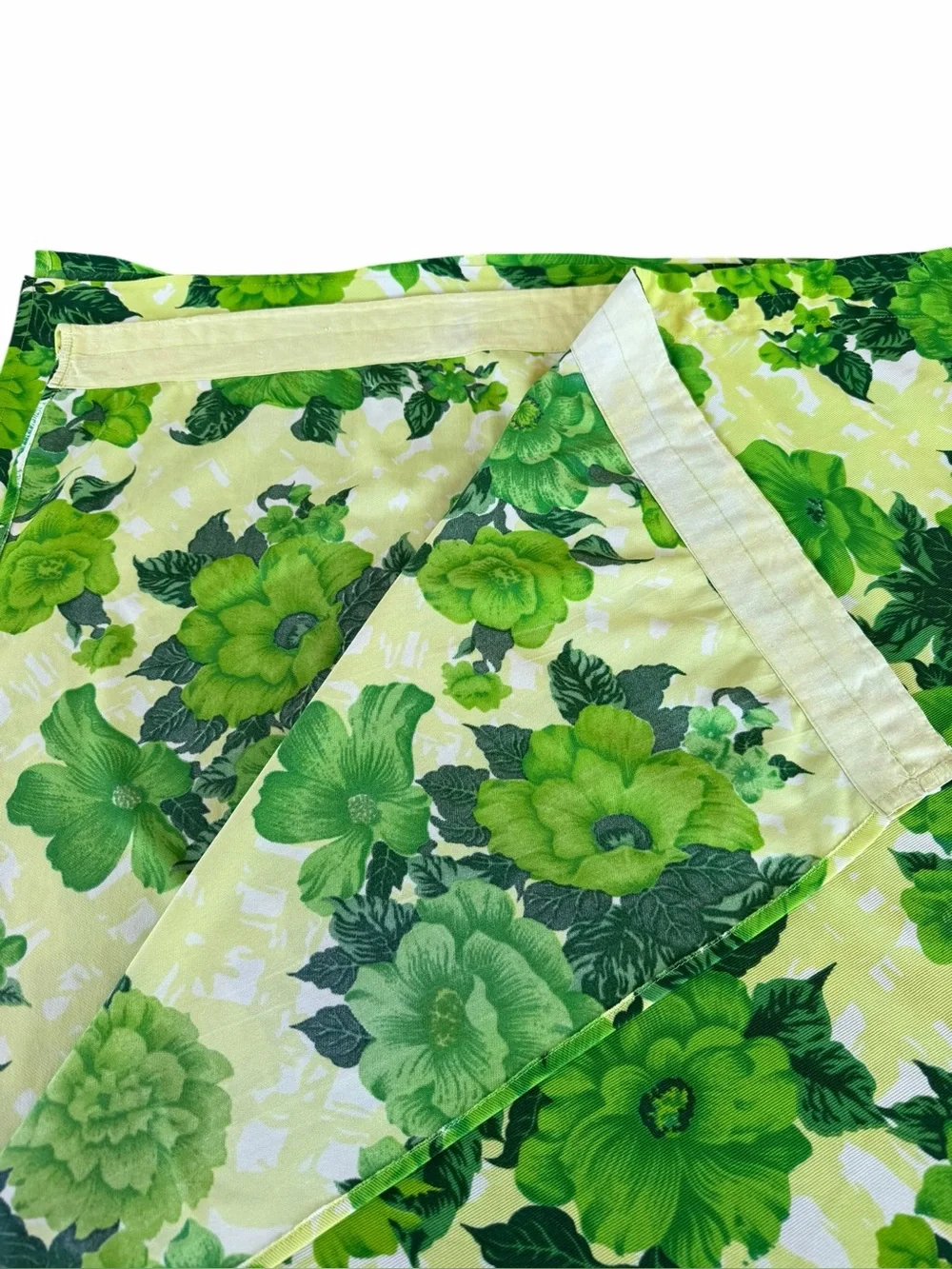 Vintage MCM Retro Floral Handmade Curtain Panel Green Yellow Rod Pocket 52x69